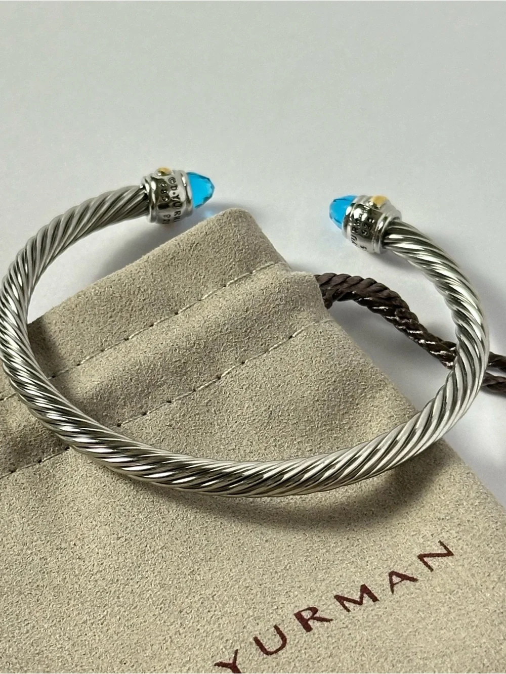 David Yurman 5mm Cable Classics Blue Topaz and 14K Gold Accent Cuff Bracelet